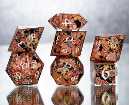 Jacquard Fabric - 7 Piece Handmade Resin Dice