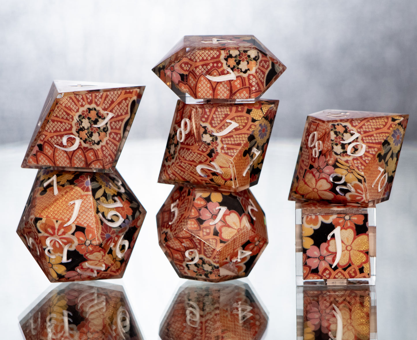 Jacquard Fabric - 7 Piece Handmade Resin Dice