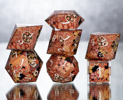 Jacquard Fabric - 7 Piece Handmade Resin Dice