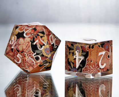 Jacquard Fabric - 7 Piece Handmade Resin Dice