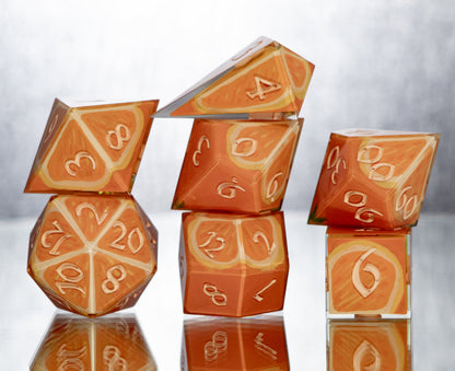 Oranges - Alt 7 Piece Handmade Resin Dice