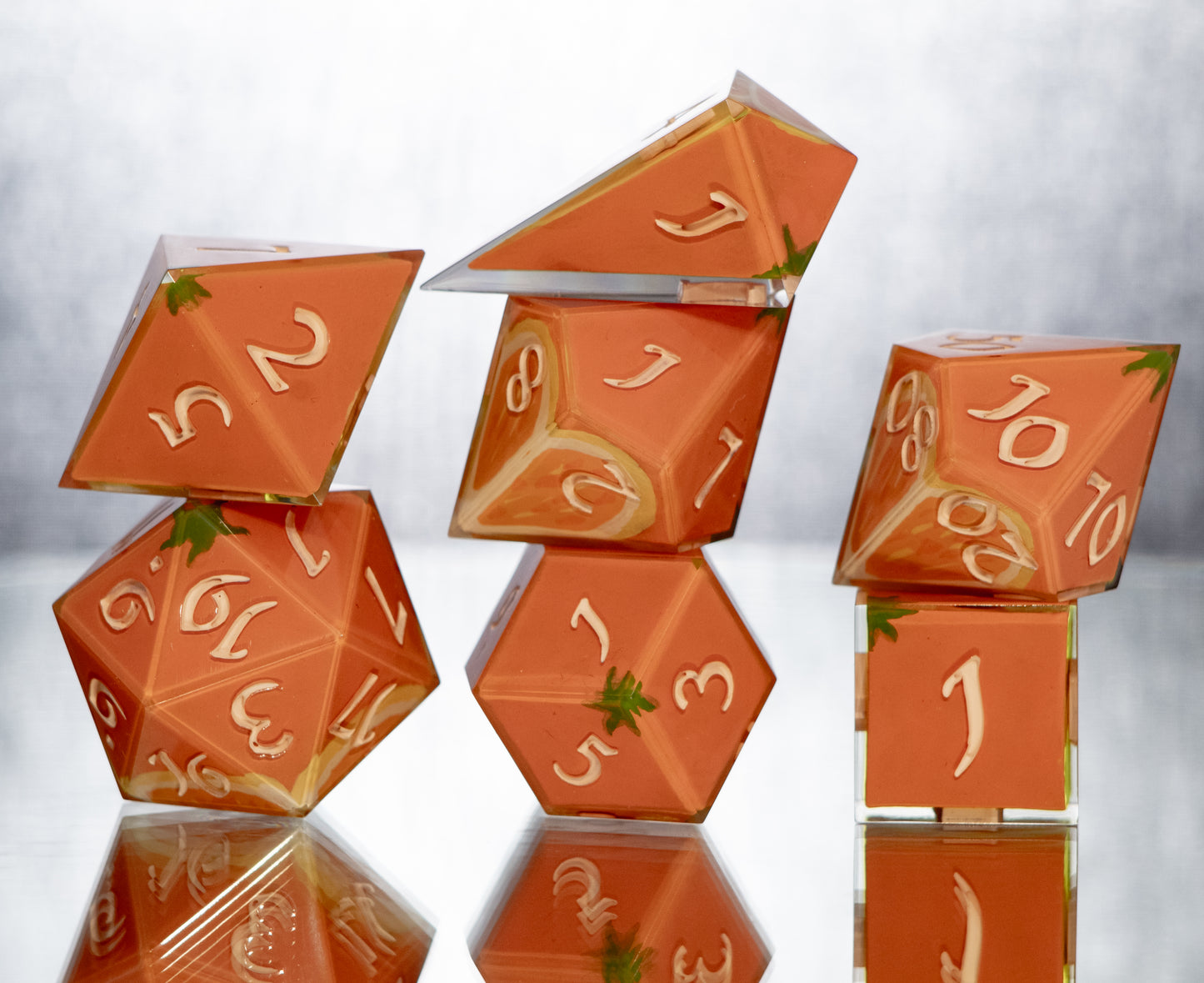 Oranges - Alt 7 Piece Handmade Resin Dice