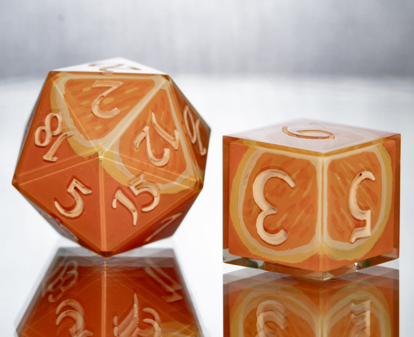 Oranges - Alt 7 Piece Handmade Resin Dice