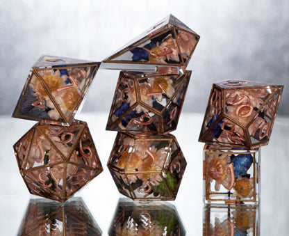 Hummingbird Garden - Alt 7 Piece Handmade Resin Dice