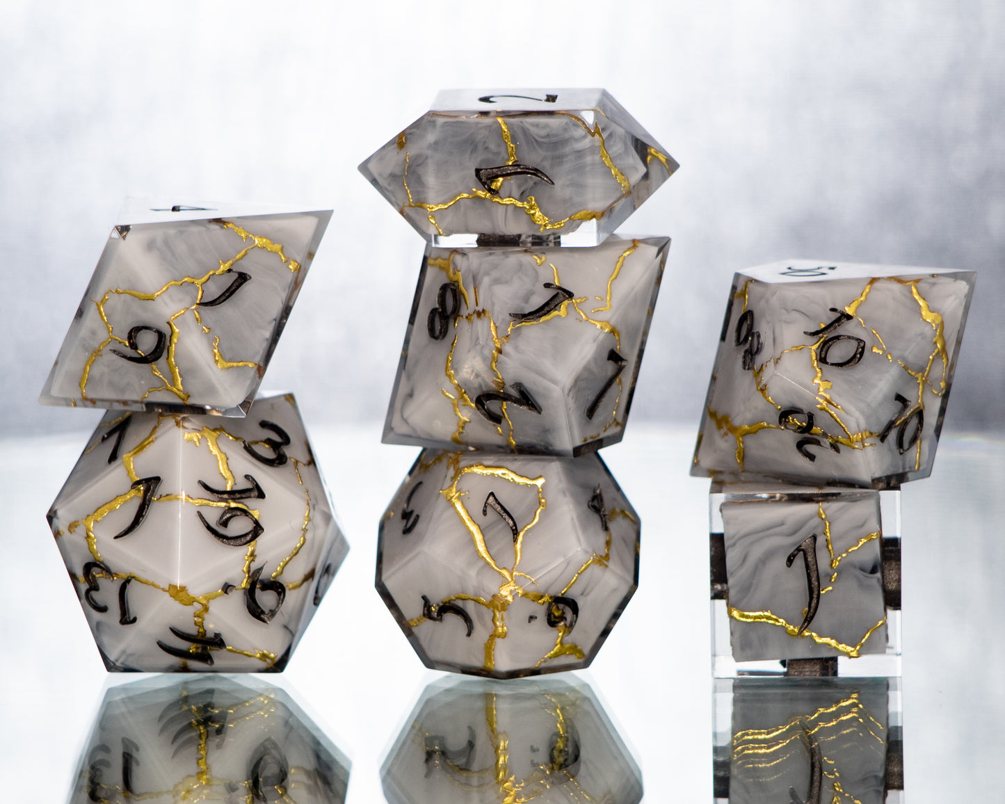 Marble Kintsugi - 7 Piece Handmade Resin Dice