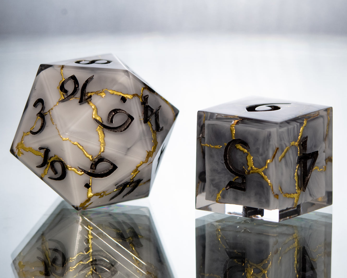 Marble Kintsugi - 7 Piece Handmade Resin Dice