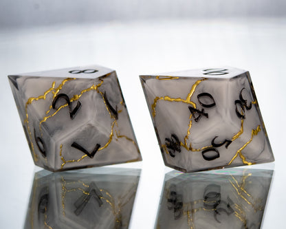 Marble Kintsugi - 7 Piece Handmade Resin Dice