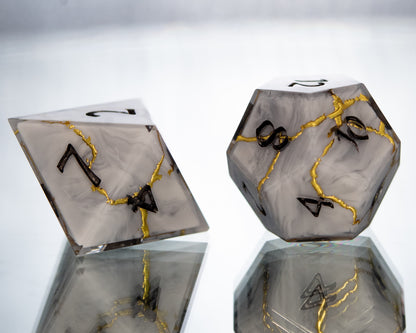 Marble Kintsugi - 7 Piece Handmade Resin Dice