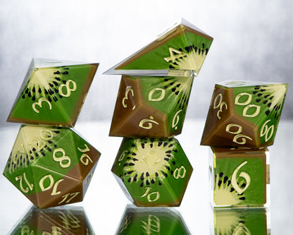 Kiwis - Alt 7 Piece Handmade Resin Dice