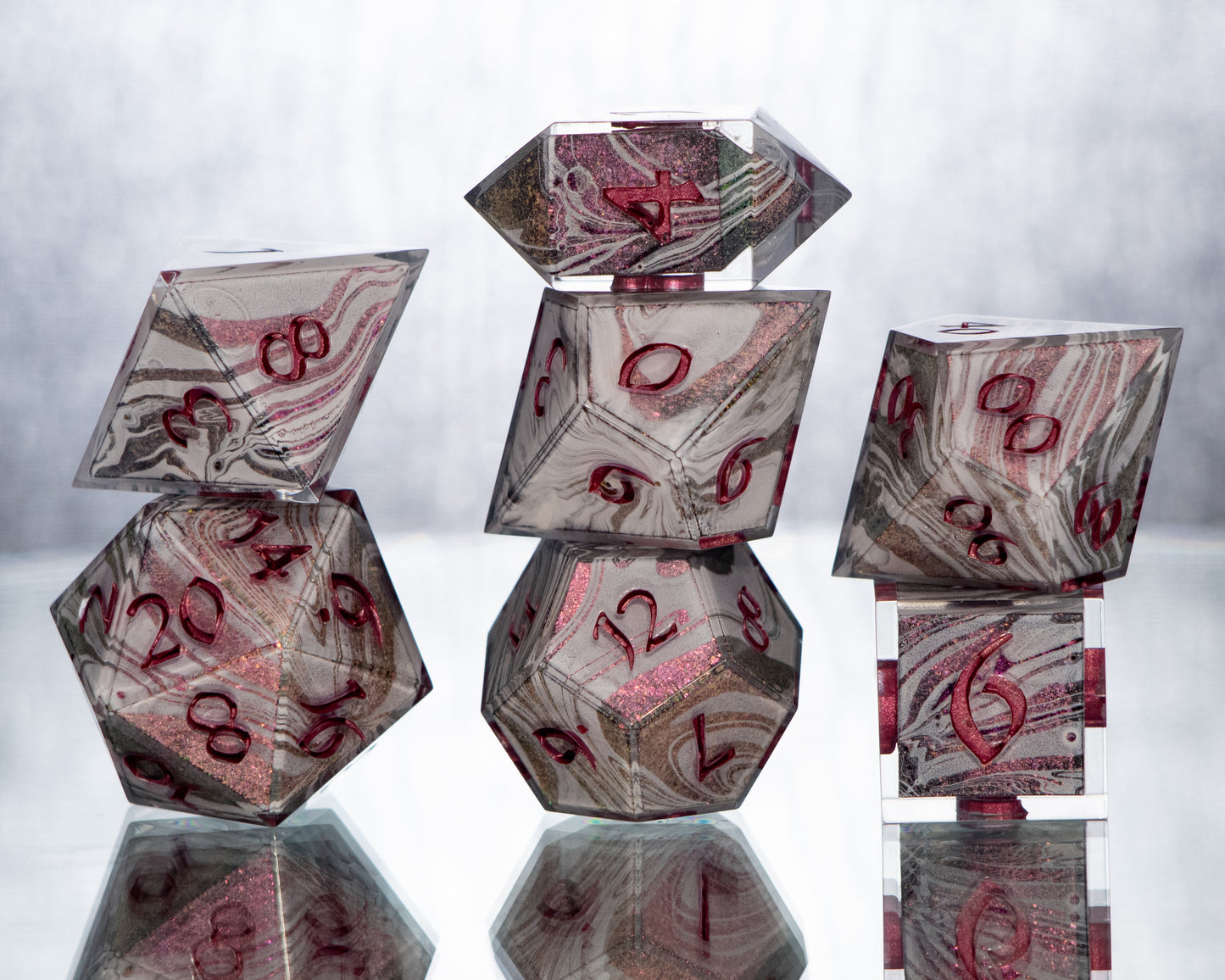 Raspberry & Cream - 7 Piece Handmade Resin Dice