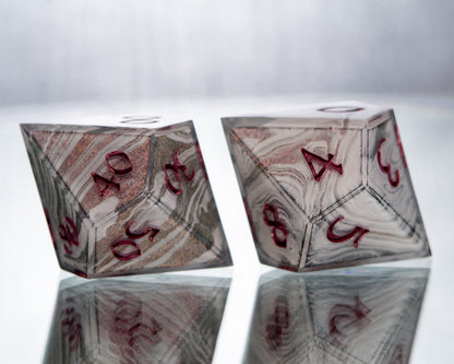 Raspberry & Cream - 7 Piece Handmade Resin Dice