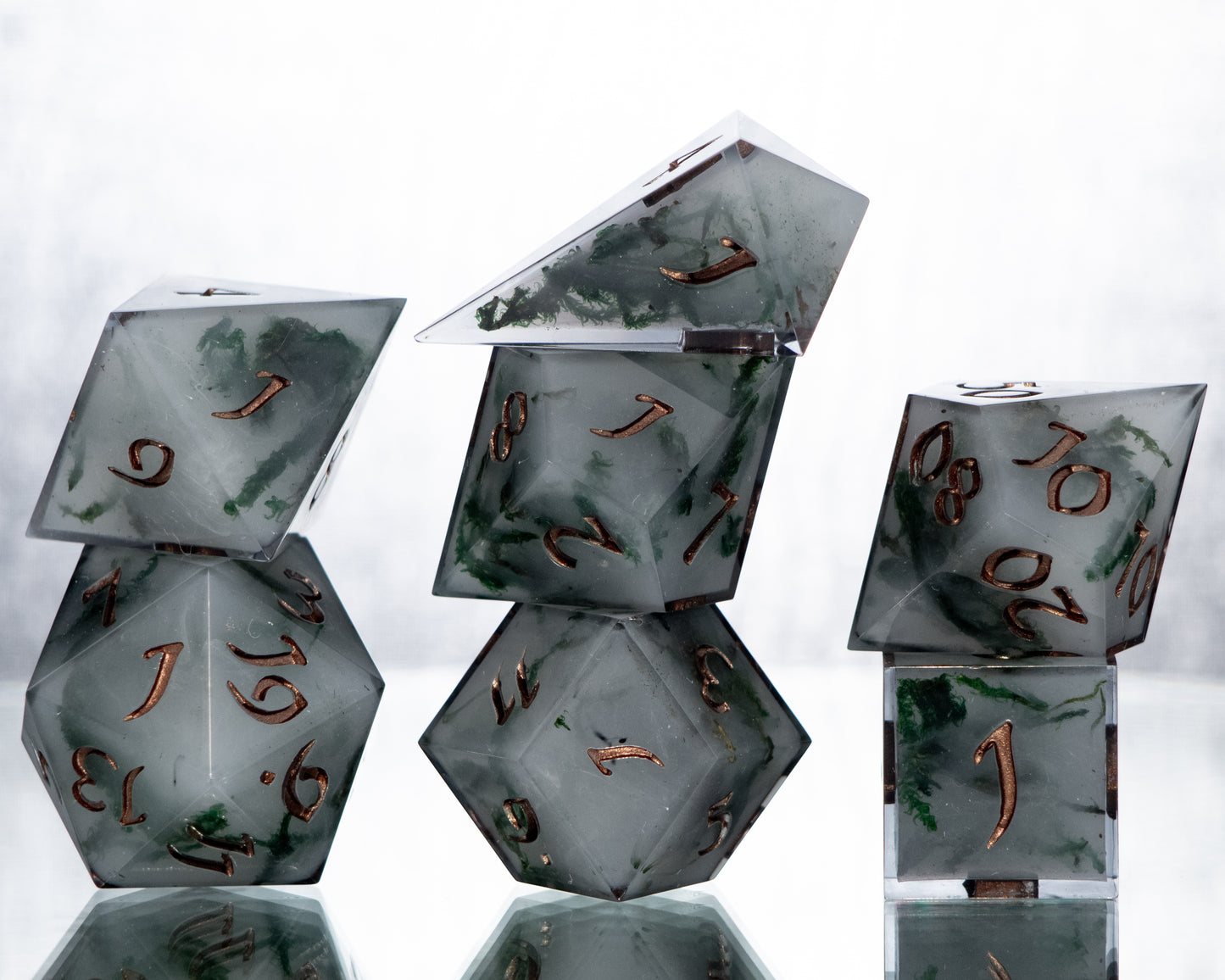 Shadow Moss Agate - Alt 7 Piece Handmade Resin Dice