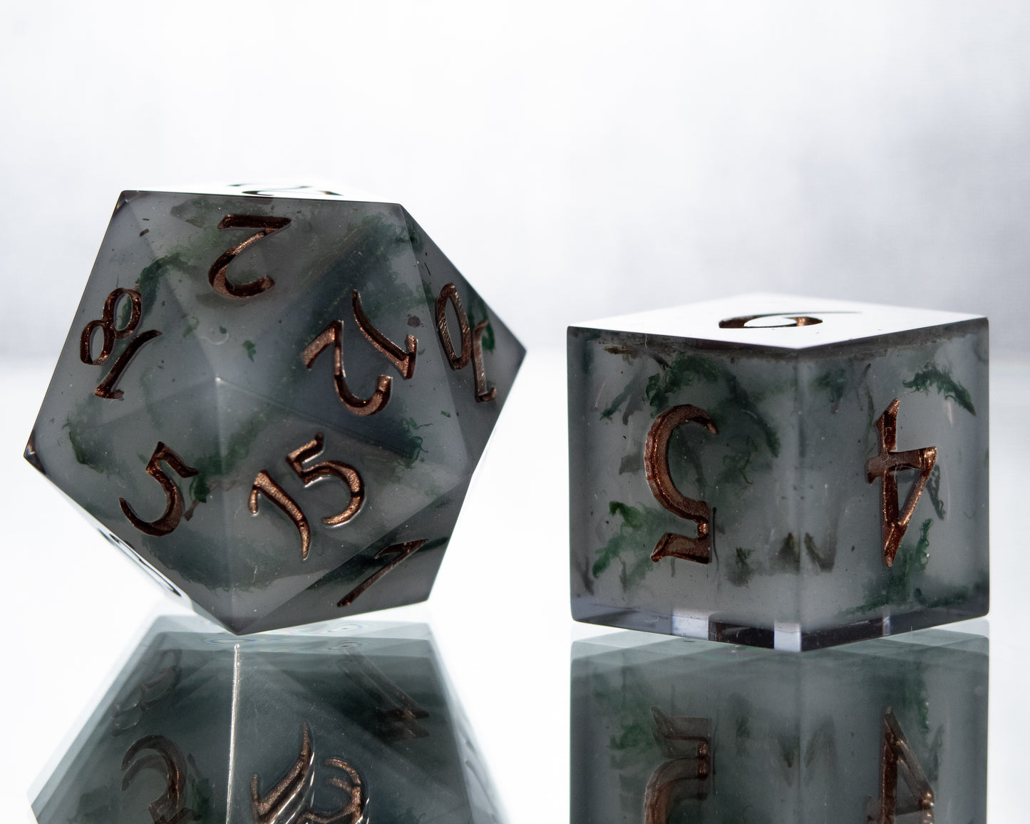 Shadow Moss Agate - Alt 7 Piece Handmade Resin Dice