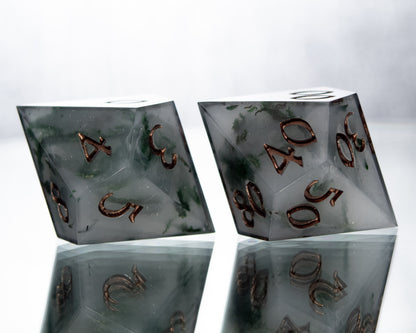 Shadow Moss Agate - Alt 7 Piece Handmade Resin Dice