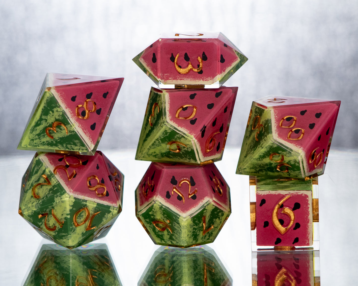 Watermelons - 7 Piece Handmade Resin Dice