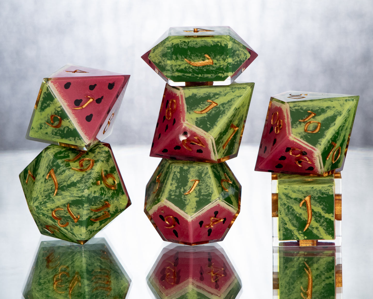 Watermelons - 7 Piece Handmade Resin Dice