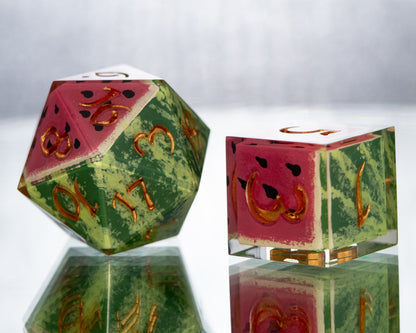 Watermelons - 7 Piece Handmade Resin Dice