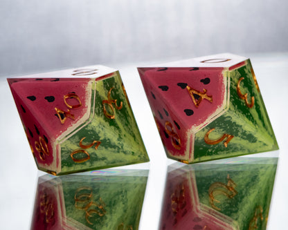 Watermelons - 7 Piece Handmade Resin Dice