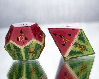 Watermelons - 7 Piece Handmade Resin Dice