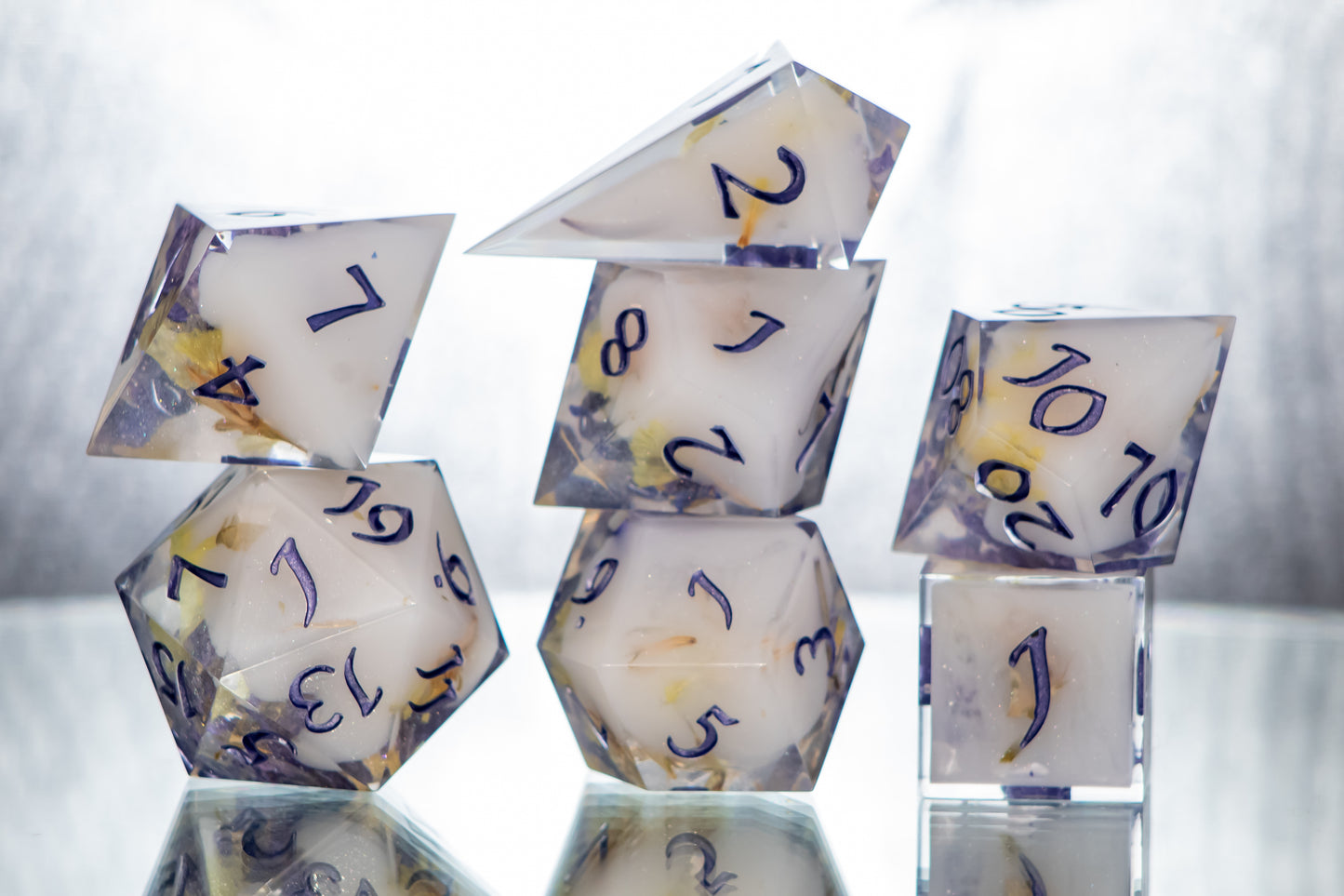 Shimmering Garden - Alt 7 Piece Handmade Resin Dice