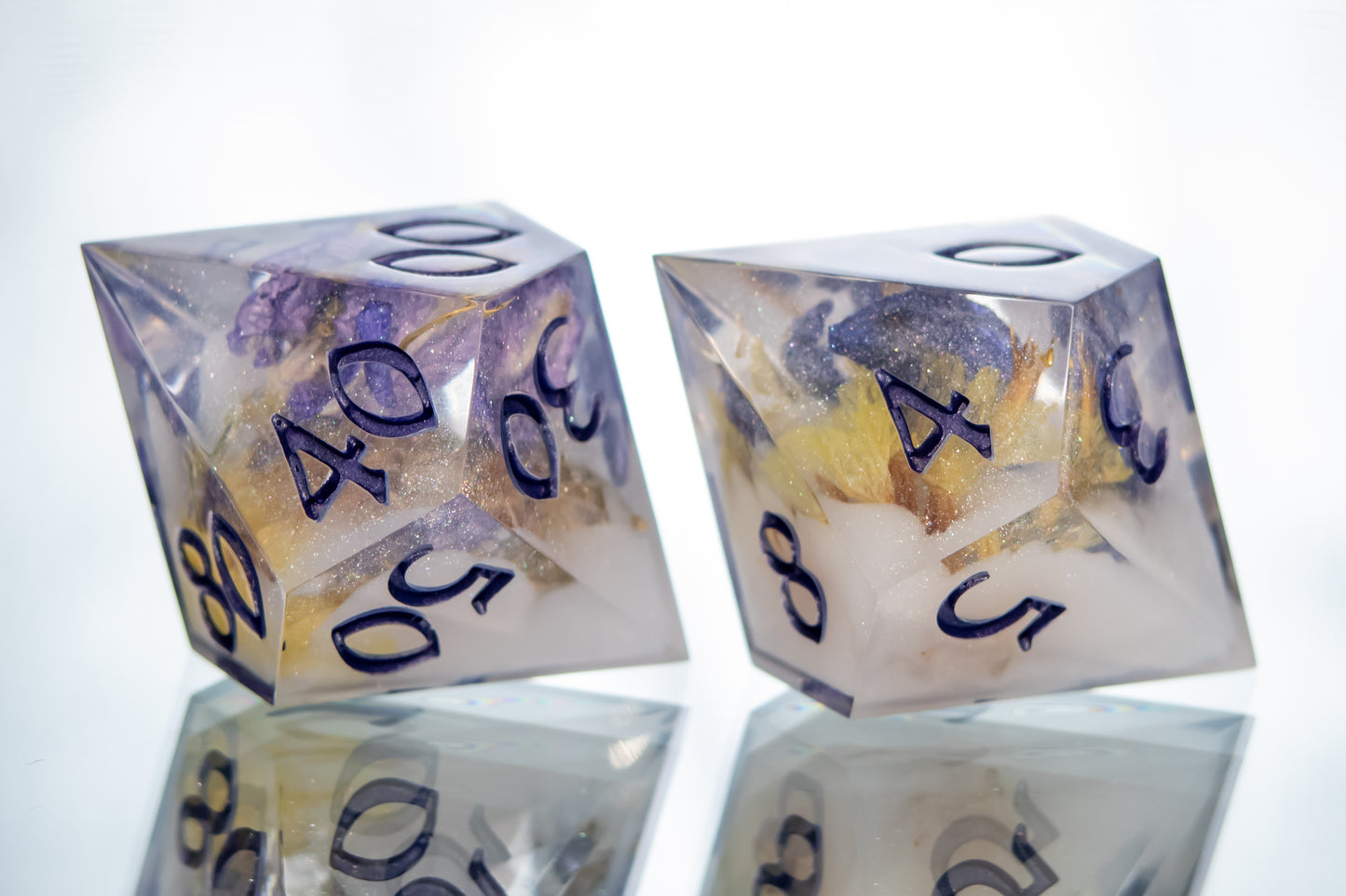 Shimmering Garden - Alt 7 Piece Handmade Resin Dice