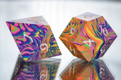 Neon Rainbow Dirty Pour: Alt 7 Piece Handmade Resin Dice