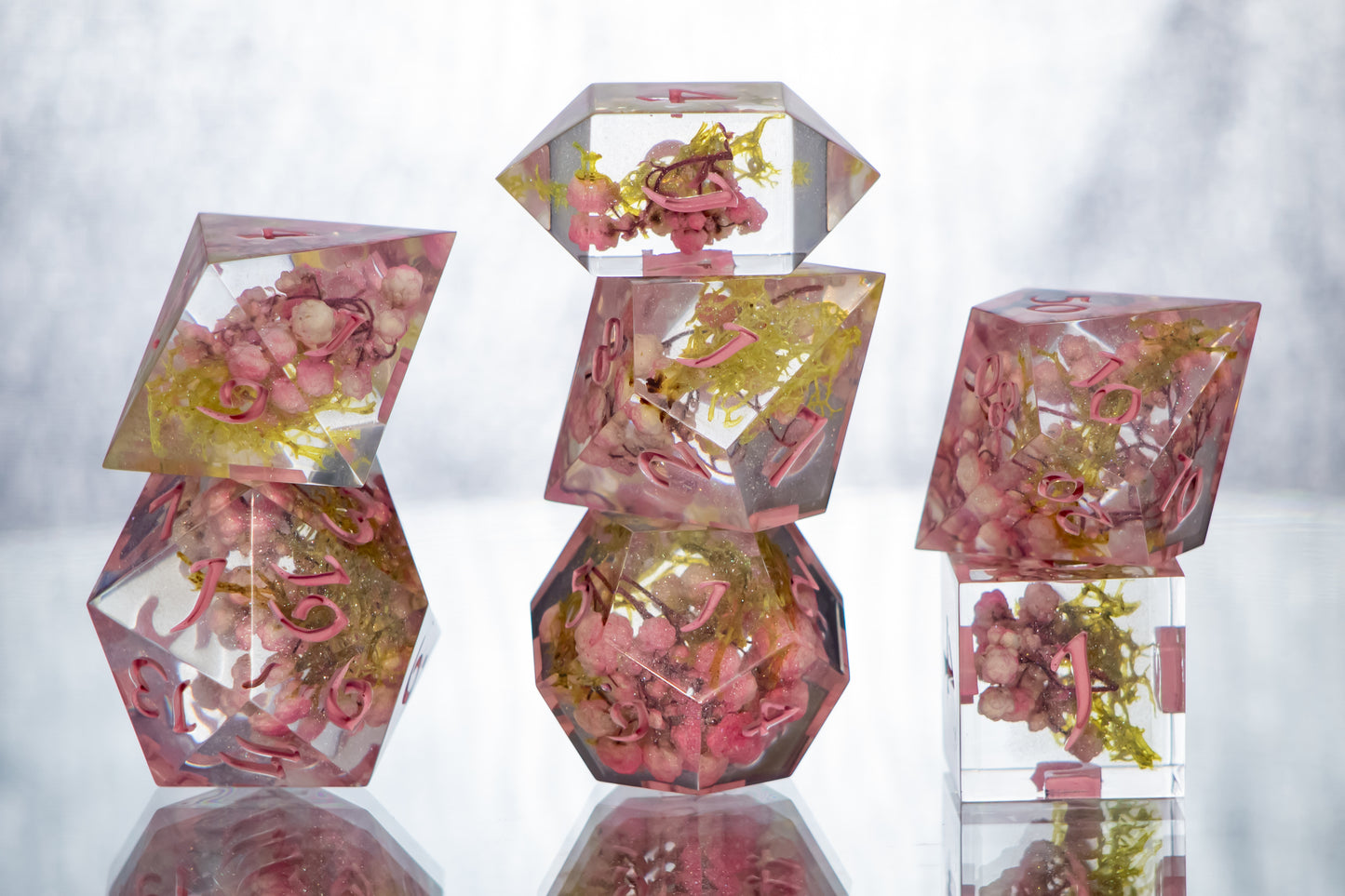 Pink Promenade - 7 Piece Handmade Resin Dice