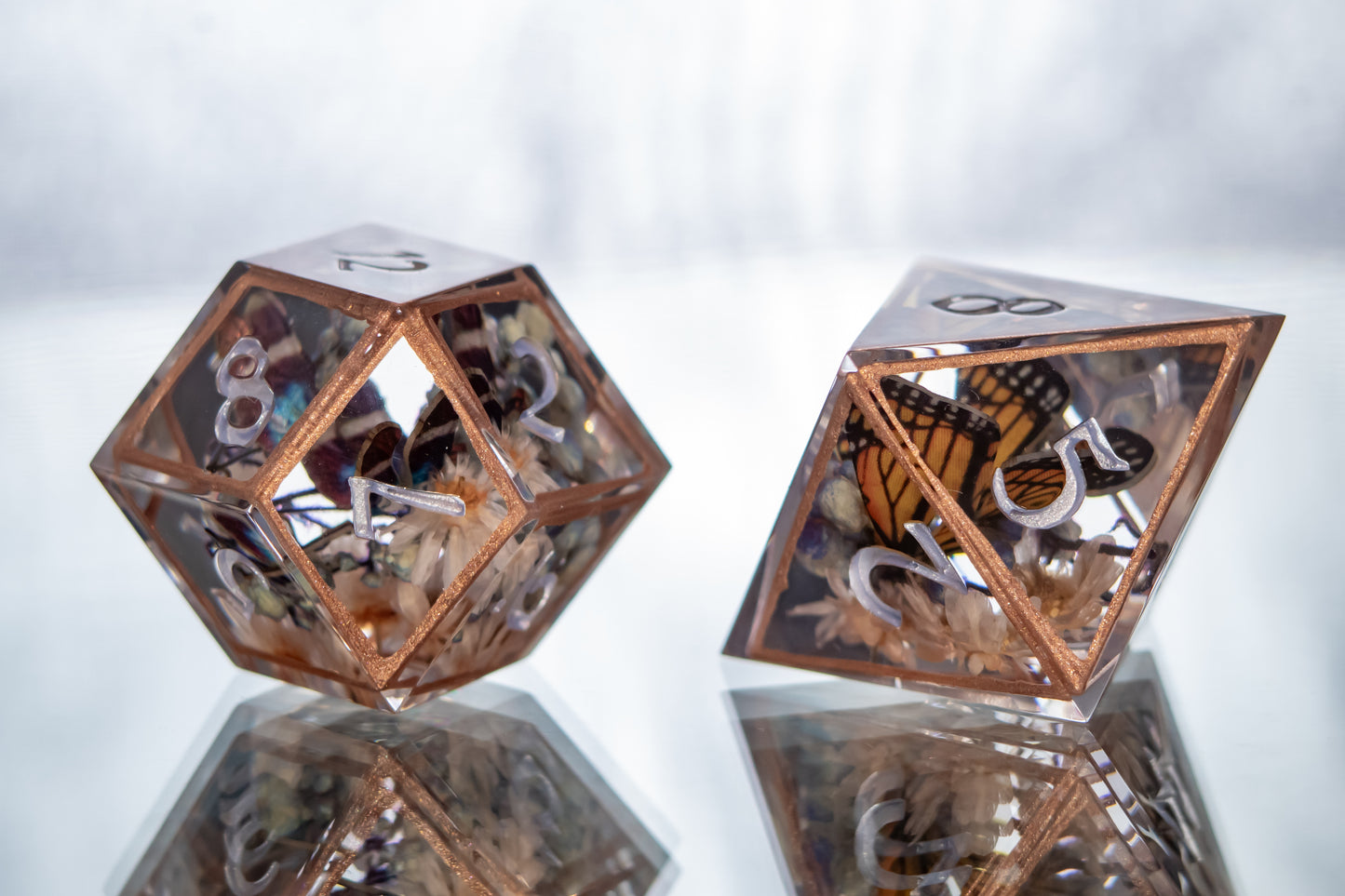 Rose Gold Lepidoptera - Alt 7 Piece Handmade Resin Dice