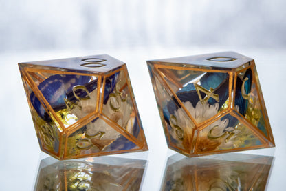 Gold Floral Lepidoptera - 7 Piece Handmade Resin Dice