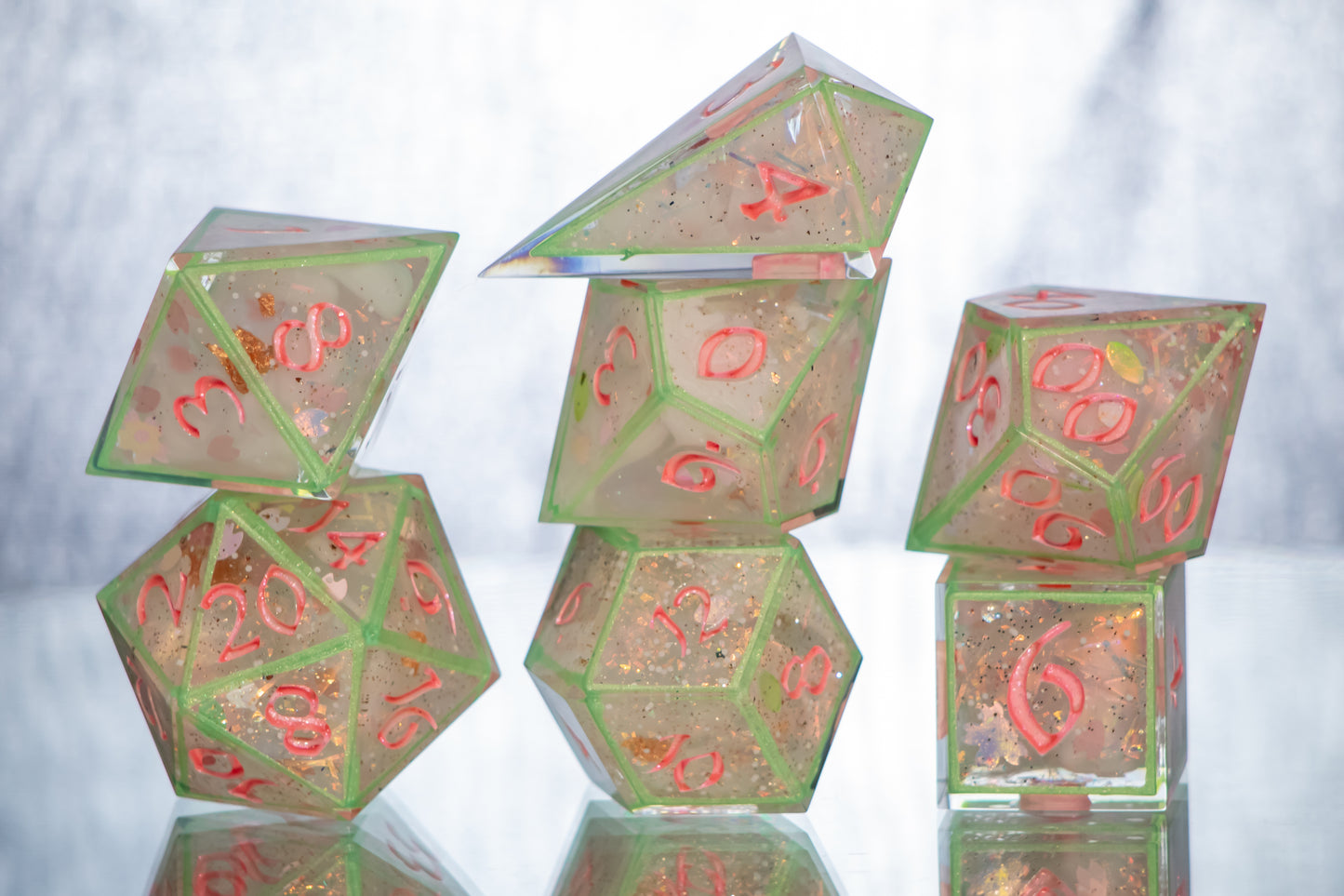 Neon Sakura - Alt 7 Piece Handmade Resin Dice