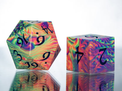 Neon Rainbow Dirty Pour - 7 Piece Handmade Resin Dice