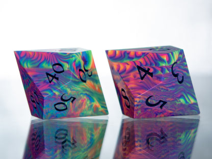 Neon Rainbow Dirty Pour - 7 Piece Handmade Resin Dice