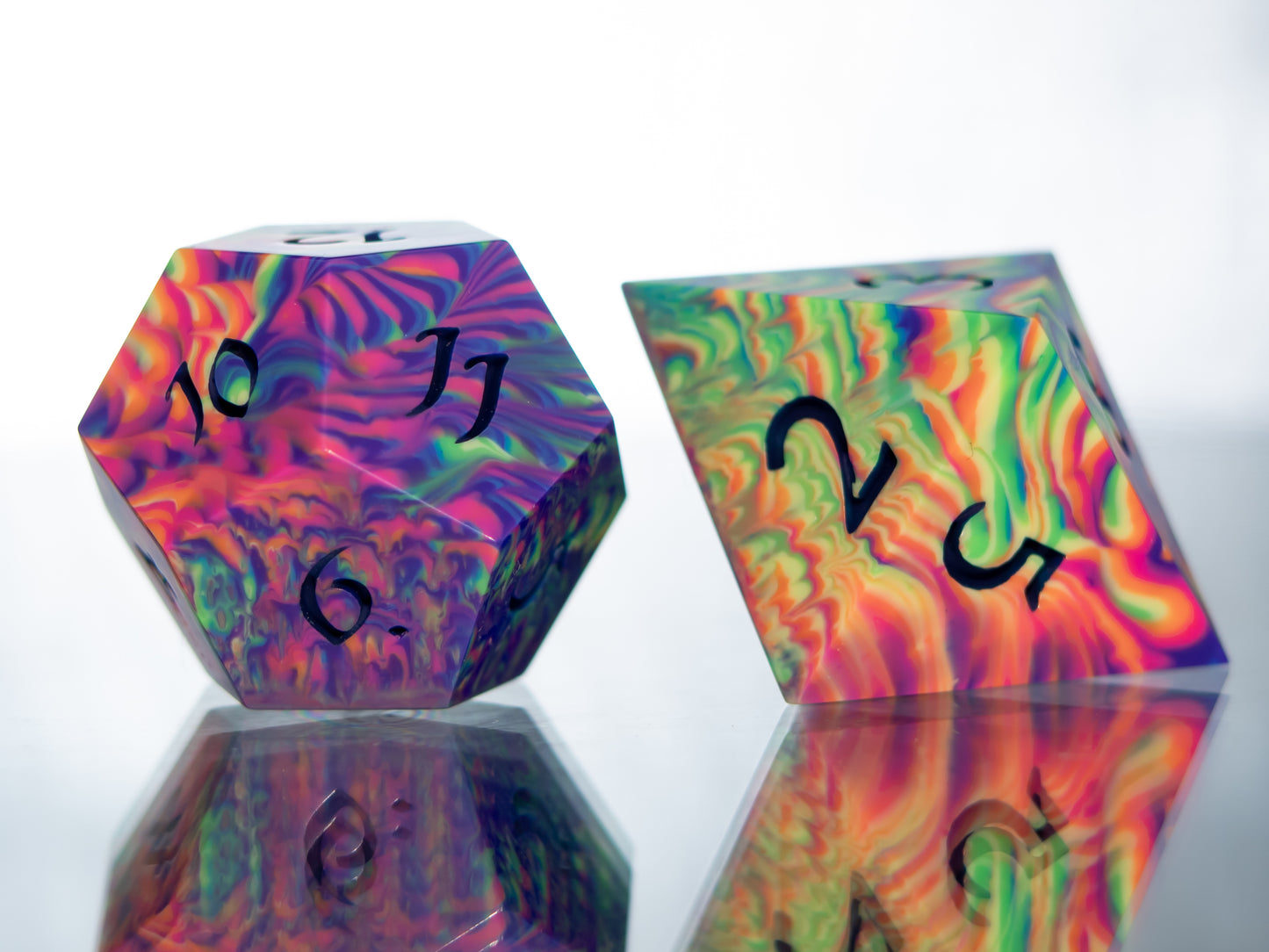 Neon Rainbow Dirty Pour - 7 Piece Handmade Resin Dice