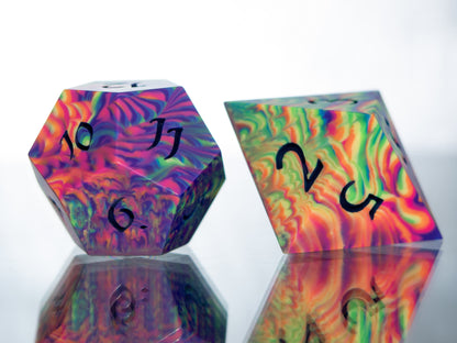 Neon Rainbow Dirty Pour - 7 Piece Handmade Resin Dice