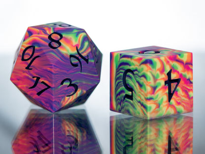 Neon Rainbow Dirty Pour - 7 Piece Handmade Resin Dice