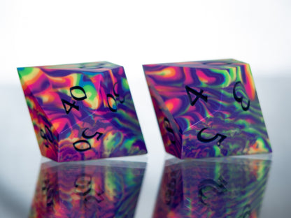 Neon Rainbow Dirty Pour - 7 Piece Handmade Resin Dice