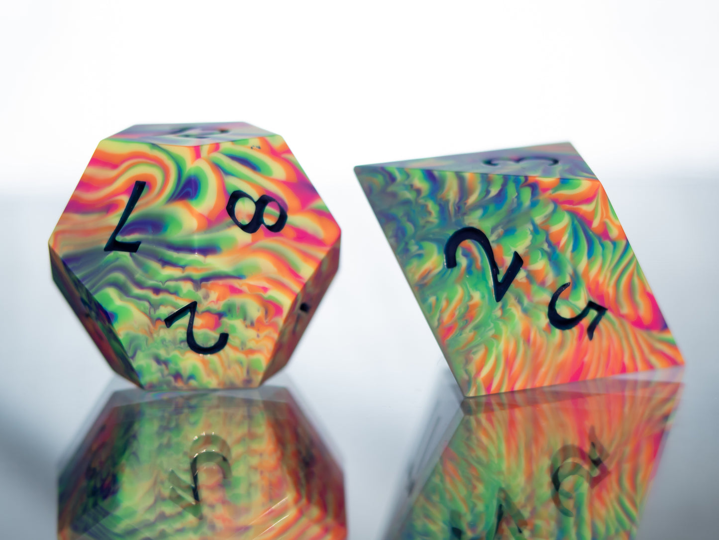 Neon Rainbow Dirty Pour - 7 Piece Handmade Resin Dice