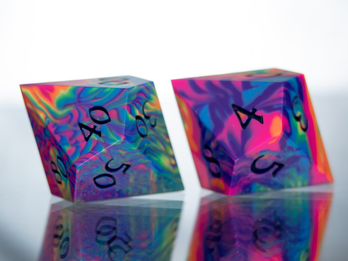 Neon Rainbow Dirty Pour - 7 Piece Handmade Resin Dice