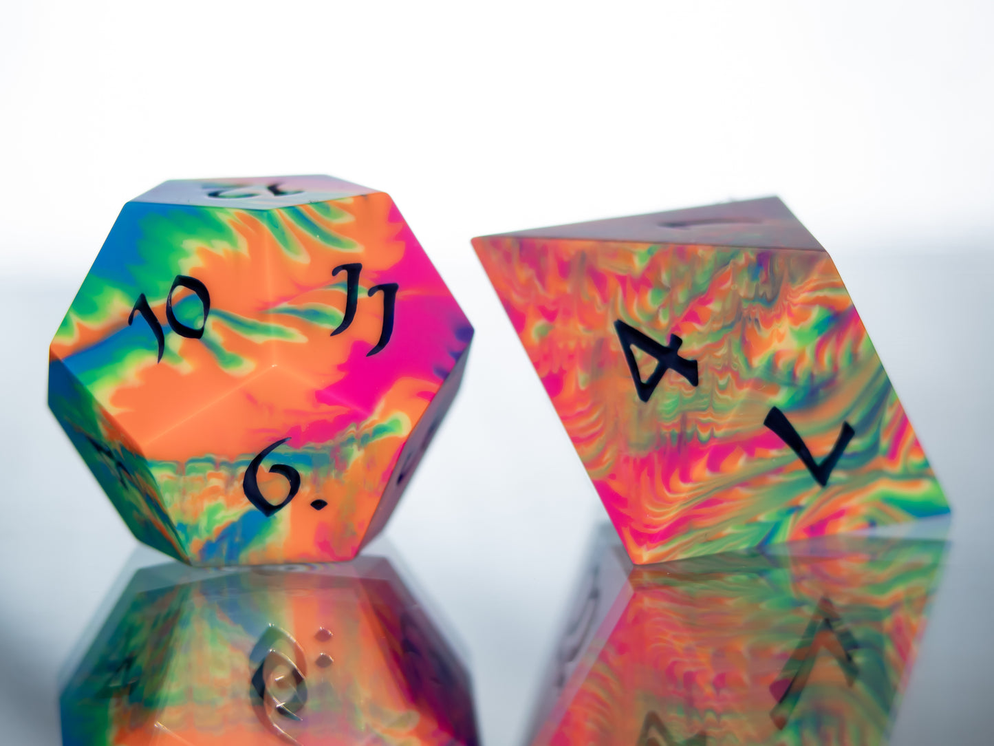 Neon Rainbow Dirty Pour - 7 Piece Handmade Resin Dice