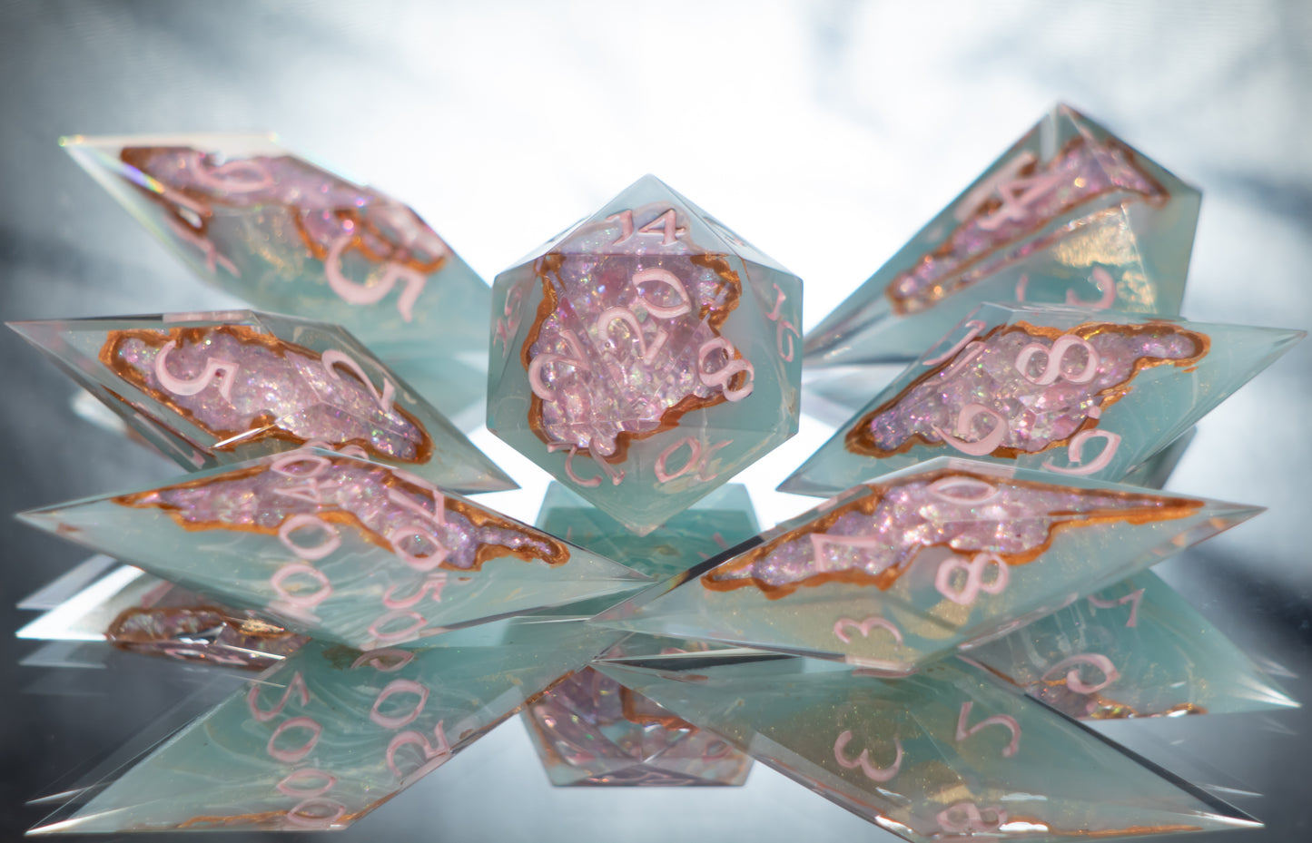 Princess Quartz - Sharp 7 Piece Handmade Resin Dice