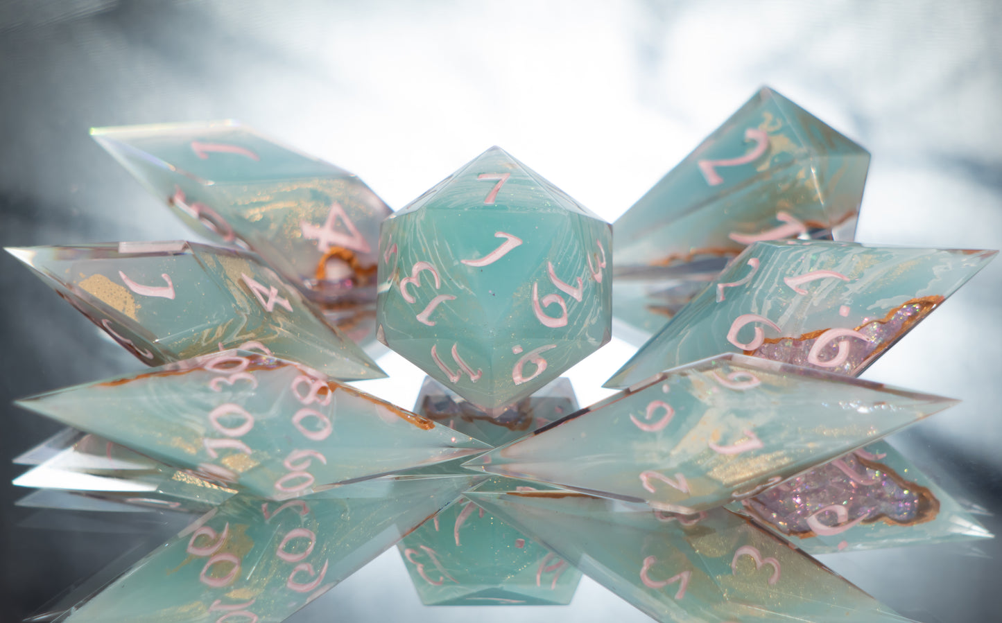 Princess Quartz - Sharp 7 Piece Handmade Resin Dice