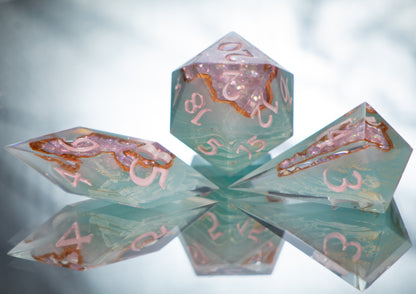 Princess Quartz - Sharp 7 Piece Handmade Resin Dice