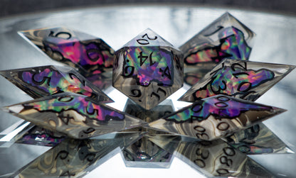 True Self- Sharp 7 Piece Handmade Resin Dice