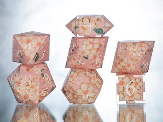 Sakura Garden - 7 Piece Handmade Resin Dice