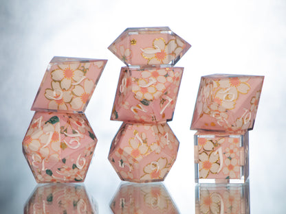 Sakura Garden - 7 Piece Handmade Resin Dice