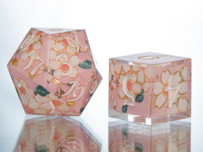 Sakura Garden - 7 Piece Handmade Resin Dice