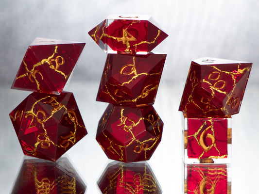 Ruby Kintsugi - 7 Piece Handmade Resin Dice