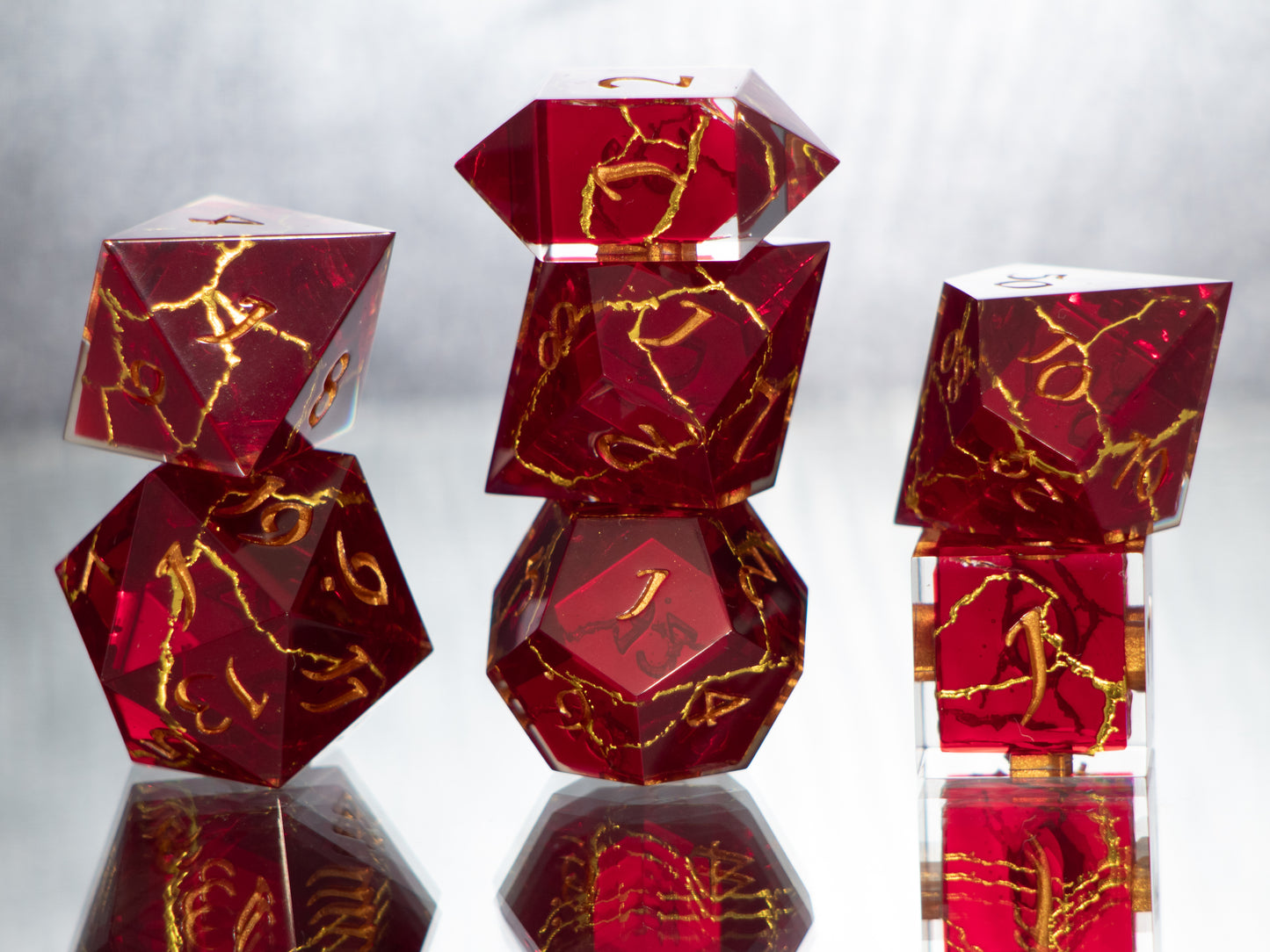 Ruby Kintsugi - 7 Piece Handmade Resin Dice