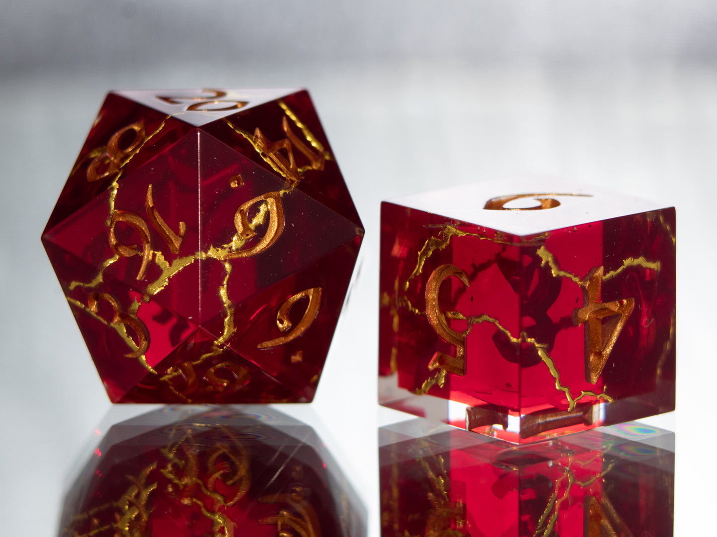 Ruby Kintsugi - 7 Piece Handmade Resin Dice