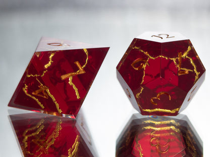 Ruby Kintsugi - 7 Piece Handmade Resin Dice